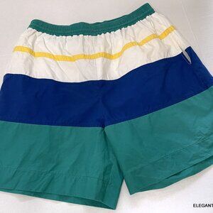 Silver Fern Mens Swim Trunks XL Blue Green Cotton Canvas Shorts Mesh Brief Lined